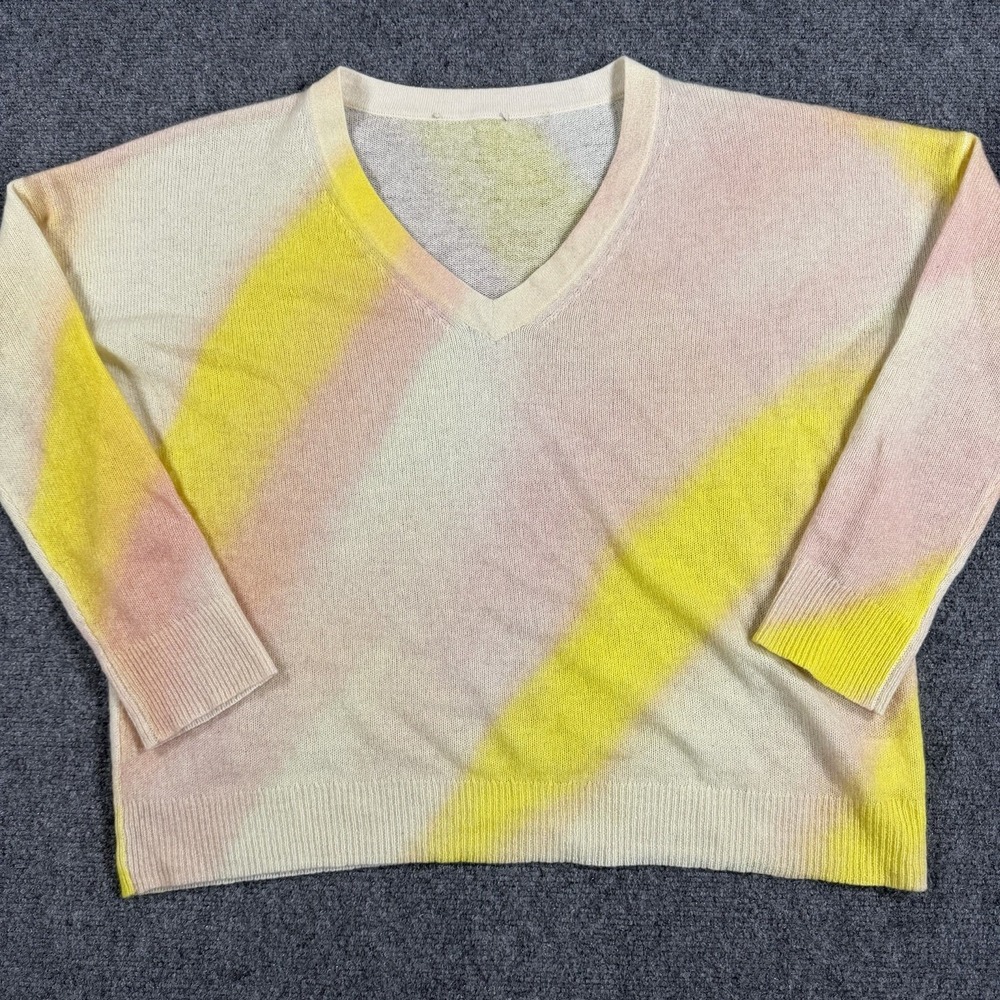 Cashmere Sweater Womens Medium Colorful Loose Knit V Neck Oversized Casual